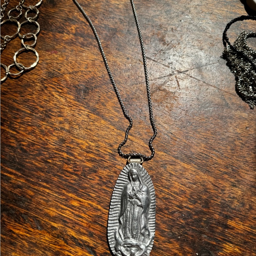 Silver our lady of Guadalupe (Mary) statement necklace sand casted - Picture 14 of 17